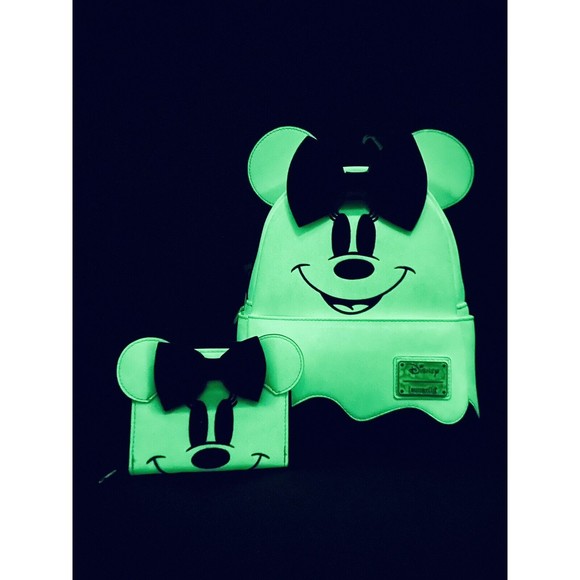 Loungefly Disney Ghost Minnie Glow In The Dark Backpack & Wallet Set N…